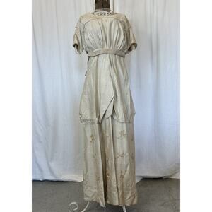 Womens XS Dress Silk Antique Victorian Edwardian Lace Floral Embroidery